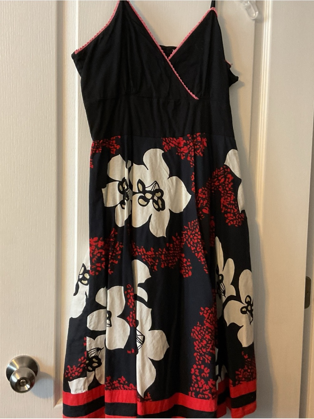 XOXO Black White Floral Midi Dress with Red Accents